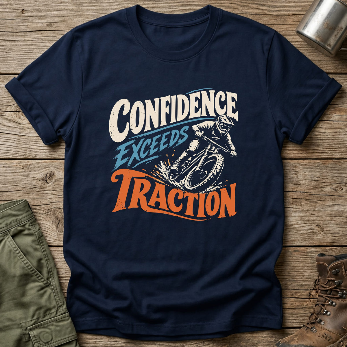 Confidence Exceeds Traction T-Shirt - One Day Wry